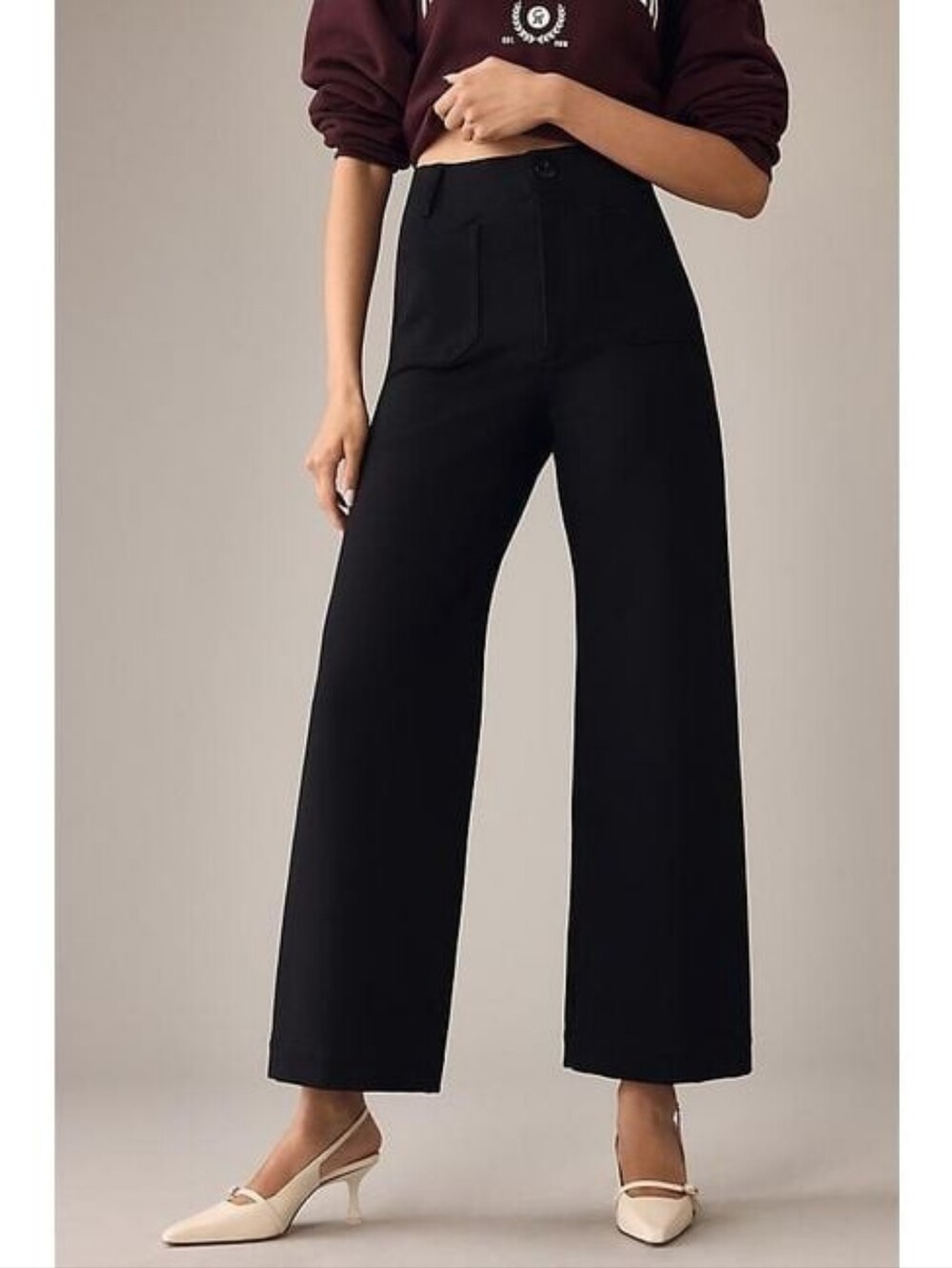 Anthropologie The Colette Ponte Crop Wide-Leg Pants by Maeve Black Size 28